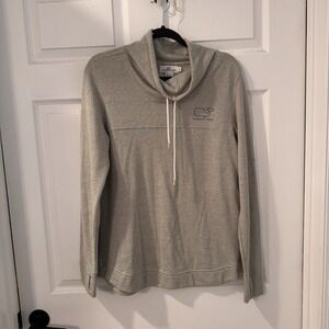 Vineyard Vines Womens Size S Drawstring Funnel Neck‎ Whale Sweatshirt in Gray